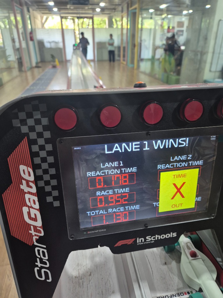 PixelDrive CO2 Dragster StartGate showing 0.952s - F1 in Schools Competition
